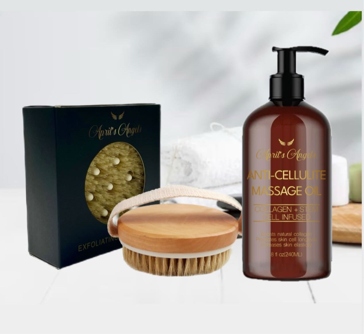 ANTI-CELLULITE MASSAGE OIL & EXFOLIATING DRY BRUSH BUNDLE