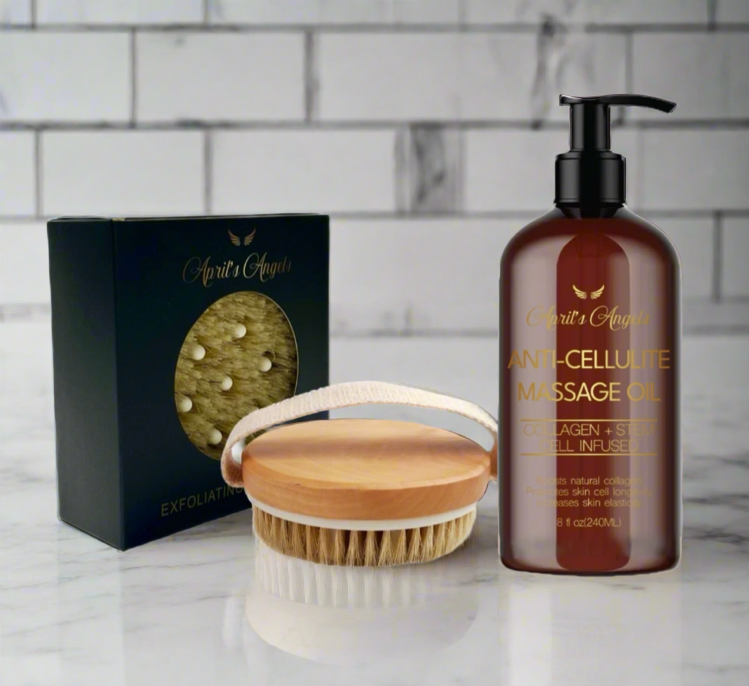 ANTI-CELLULITE MASSAGE OIL & EXFOLIATING DRY BRUSH BUNDLE