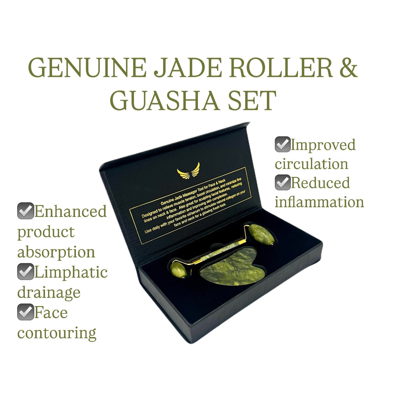 JADE ROLLER & GUA-SHA SET & ADVANCED FACE COLLAGEN SERUM BUNDLE