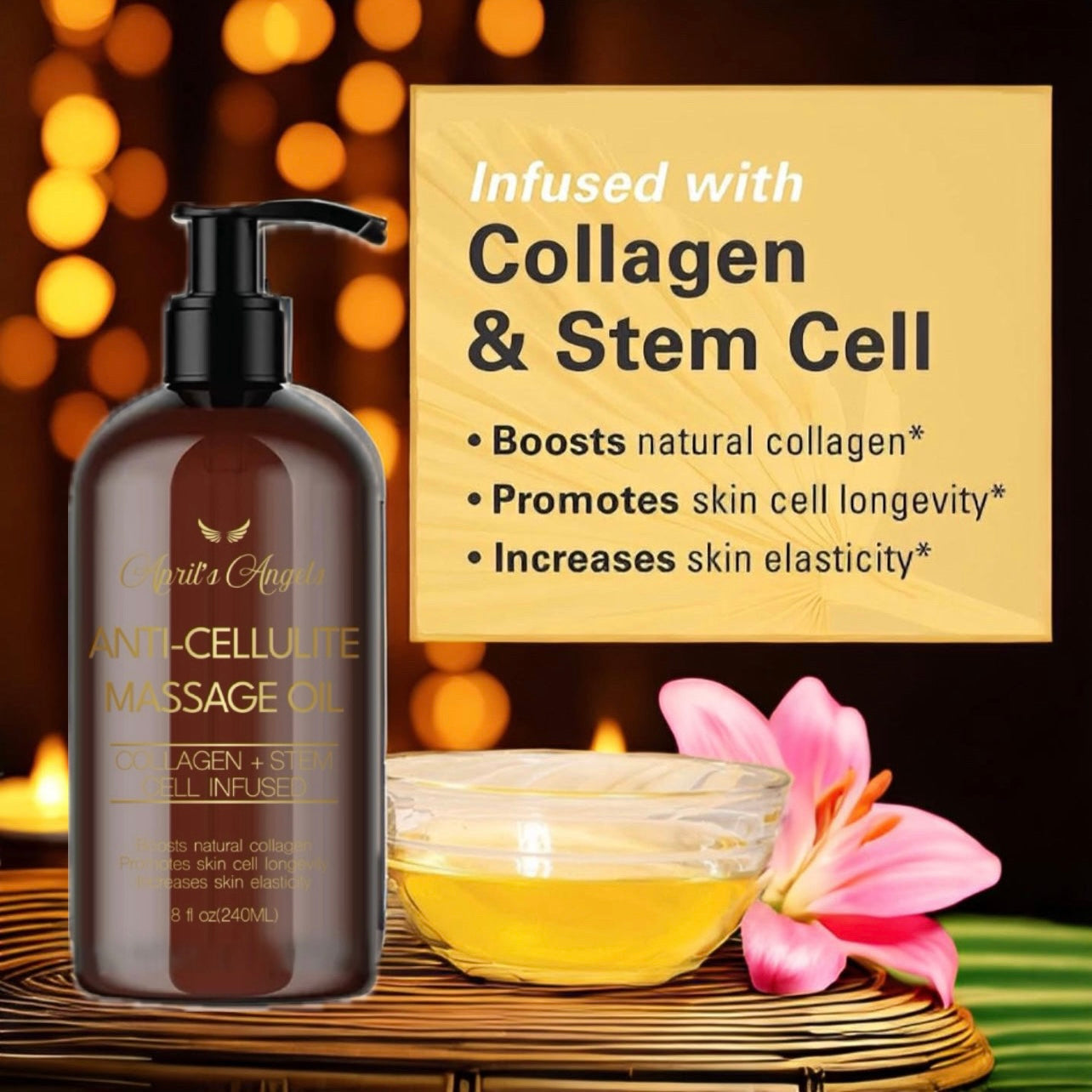 CURVED WOOD MASSAGE ROLLER & ANTI-CELLULLITE MASSAGE OIL BUNDLE