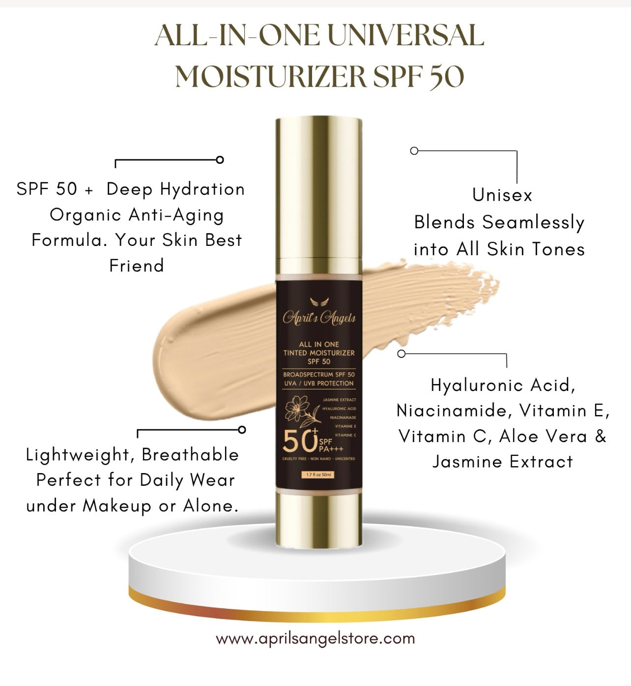 ALL IN 1 VEGAN UNIVERSAL TINTED MOISTURIZER SUNSCREEN SPF 50