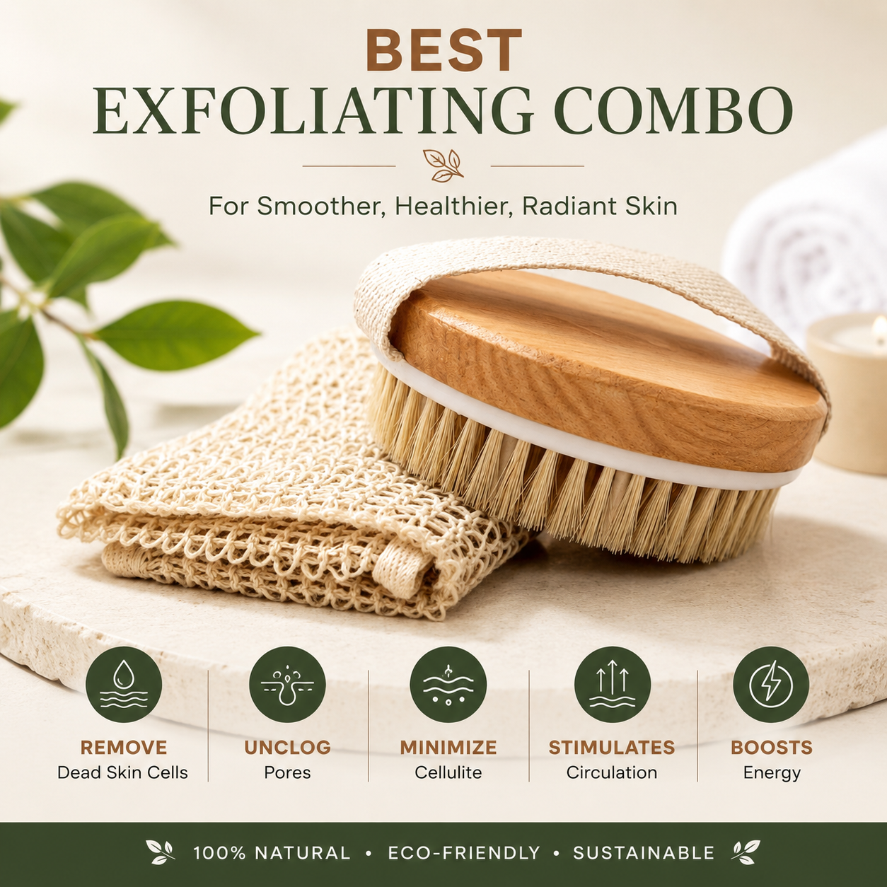 EXFOLIATING DRY BRUSH & SISAL WASHCLOTHES BUNDLE (2 PCS)