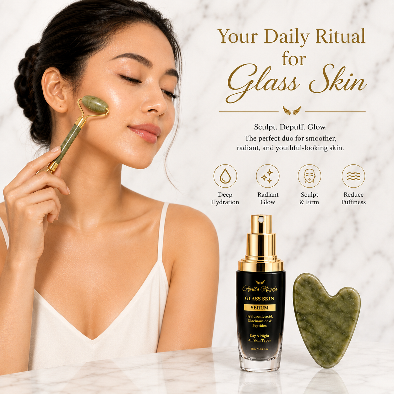 GLASS SKIN SERUM | JADE ROLLER & GUA-SHA BUNDLE