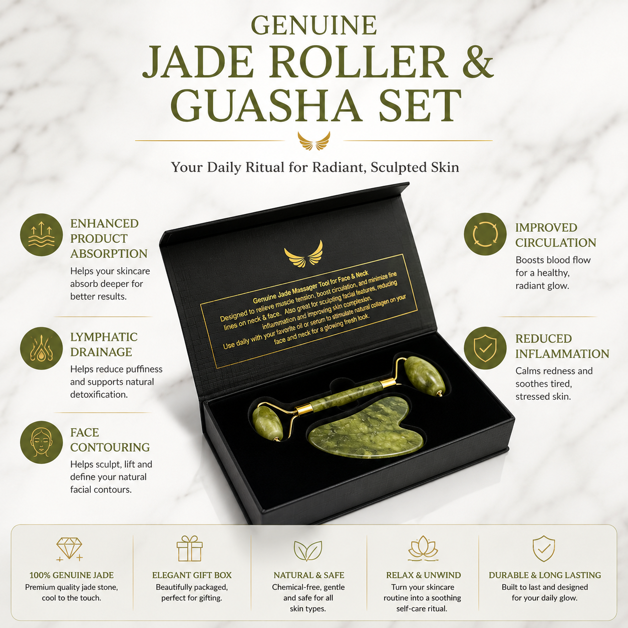 GENUINE JADE ROLLER & GUA-SHA