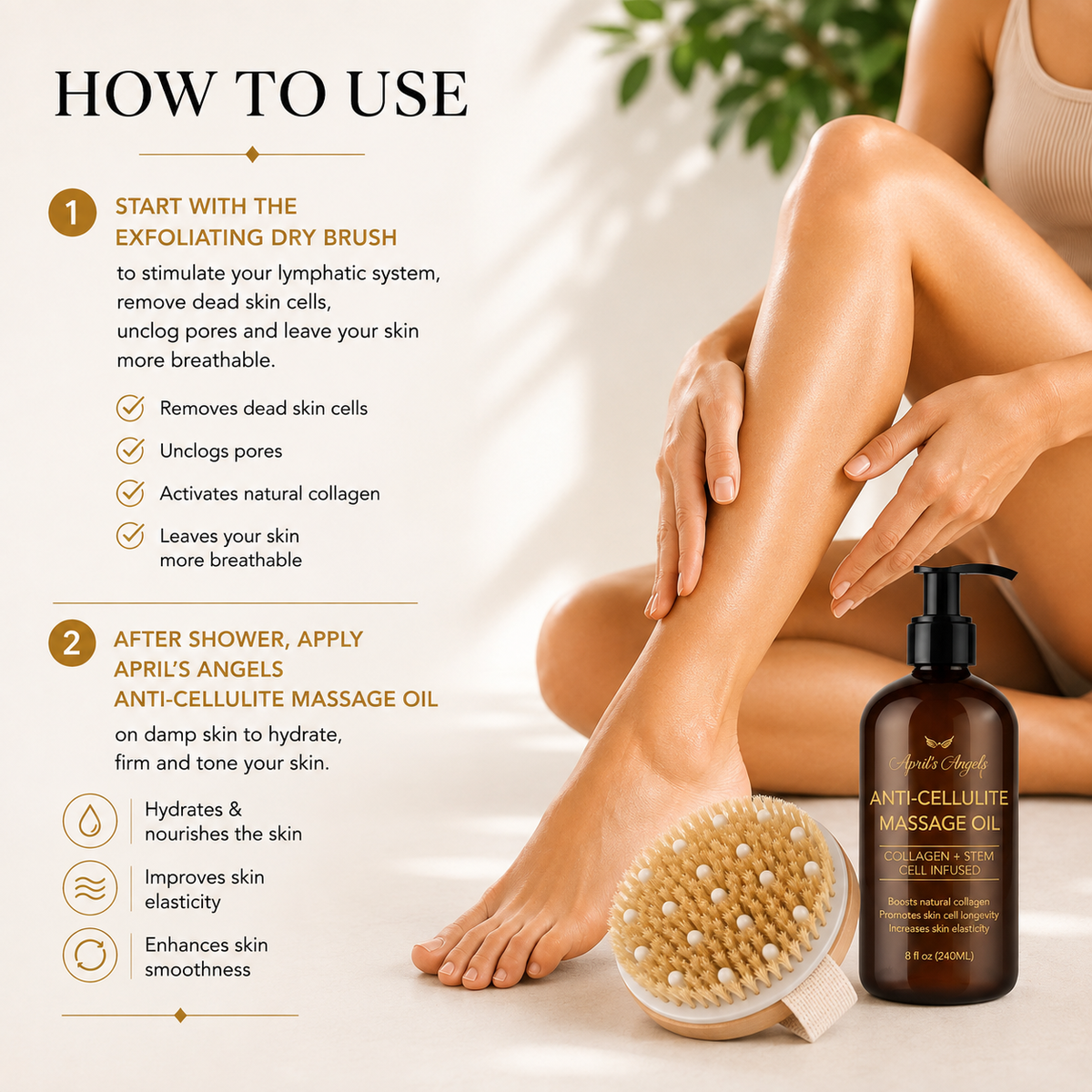 ANTI-CELLULITE MASSAGE OIL & EXFOLIATING DRY BRUSH BUNDLE